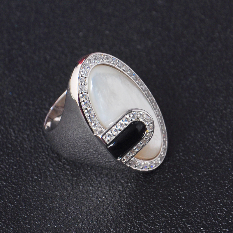 New Arrival Luxury Mother of pearl Ring 925 Sterling Silver cocktail Finger Rings Jewelry For Women