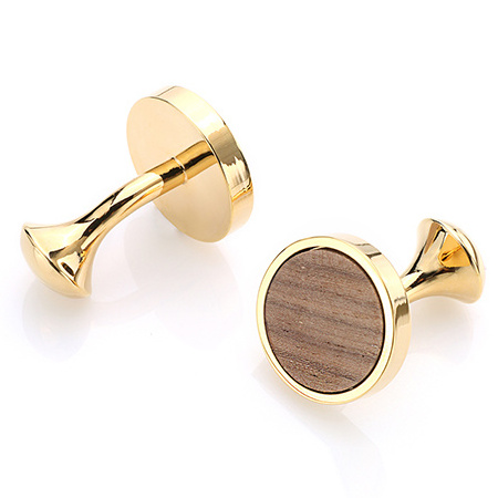 OB Men's Shirt Cufflinks Wholesale Price Gold/Black/Silver Color Plated Wooden Cuff Links For Men's Shirts