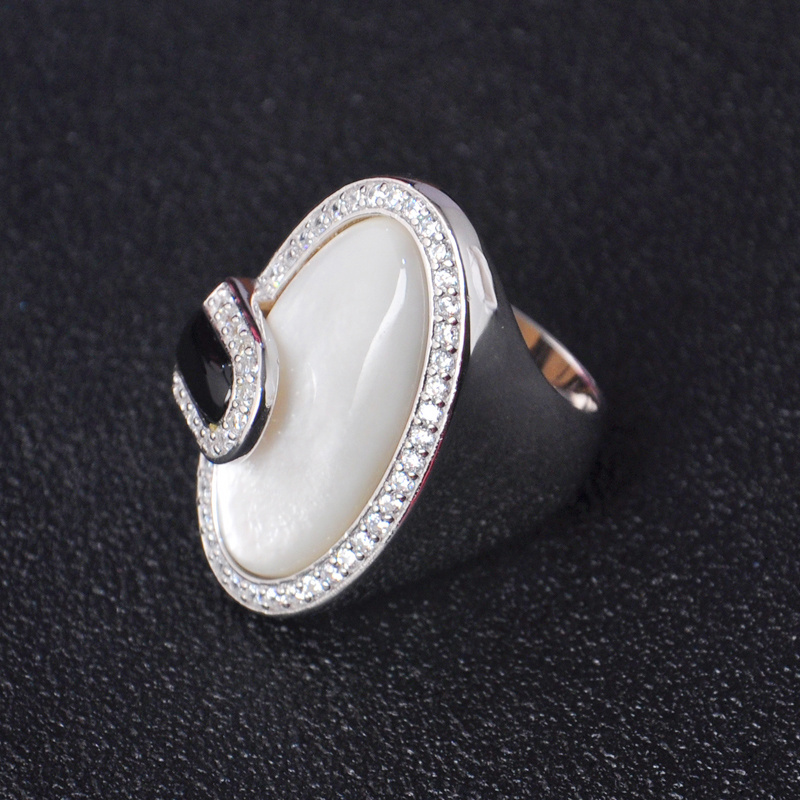 New Arrival Luxury Mother of pearl Ring 925 Sterling Silver cocktail Finger Rings Jewelry For Women