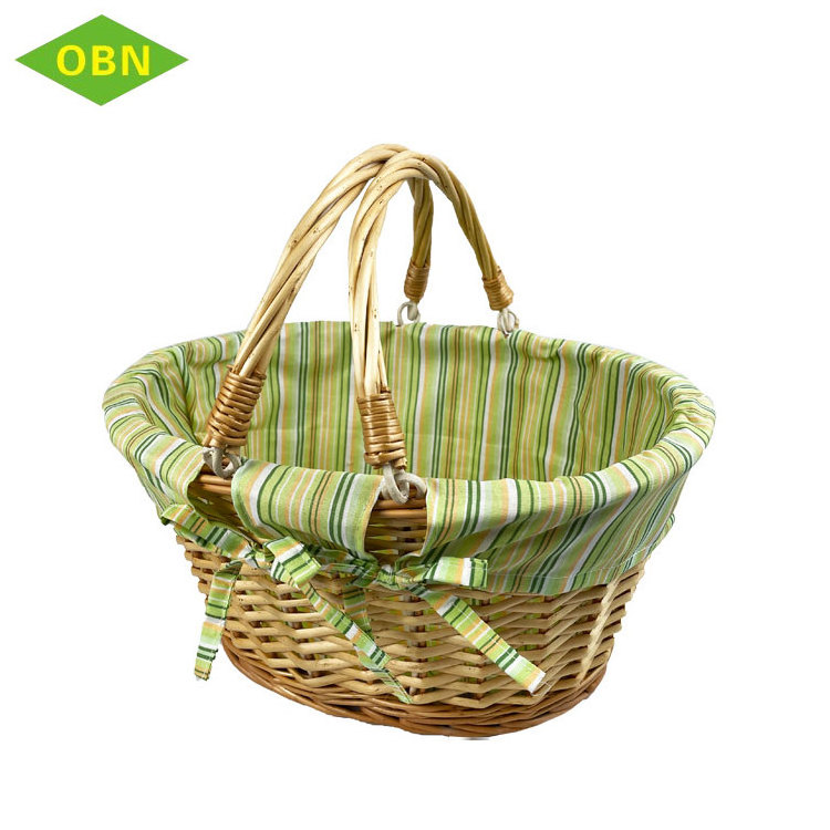 Handles custom oval stackable fruit vegetable picking rattan wicker storage basket