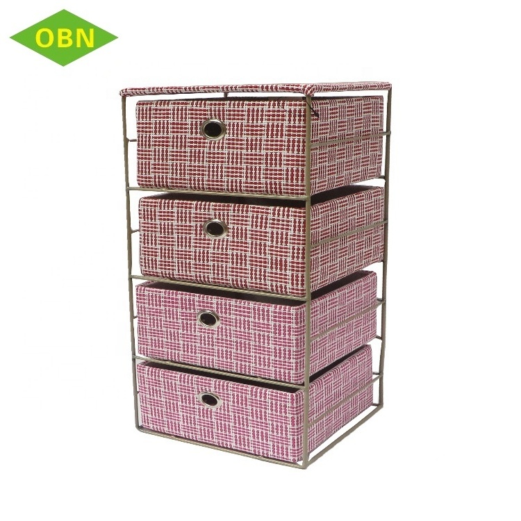 Household fashion 4 tiers baby clothes fabric storage cabinet with drawers