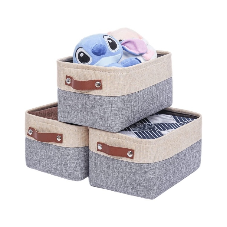 Set of 3 custom household neatening storage organizer under shelf foldable canvas fabric baby toy baskets