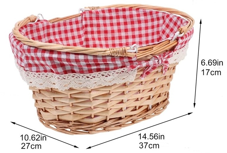 Large decorative natural empty oval wicker picnic basket with handle