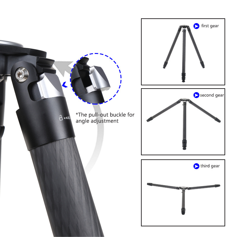 3 Angles Adjustable Professional Photography Tripod Carbon Fiber Camera Tripods with 75mm Ball Bowl