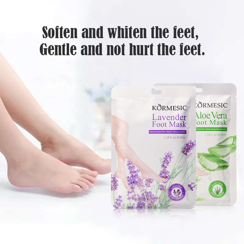 Private label KORMESIC OEM Foot Peel Off Mask Exfoliating Dry Cracked Feet Heel Repair Spa Lavender Foot Mask