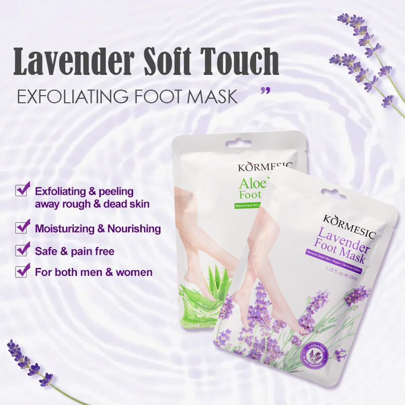 Private label KORMESIC OEM Foot Peel Off Mask Exfoliating Dry Cracked Feet Heel Repair Spa Lavender Foot Mask