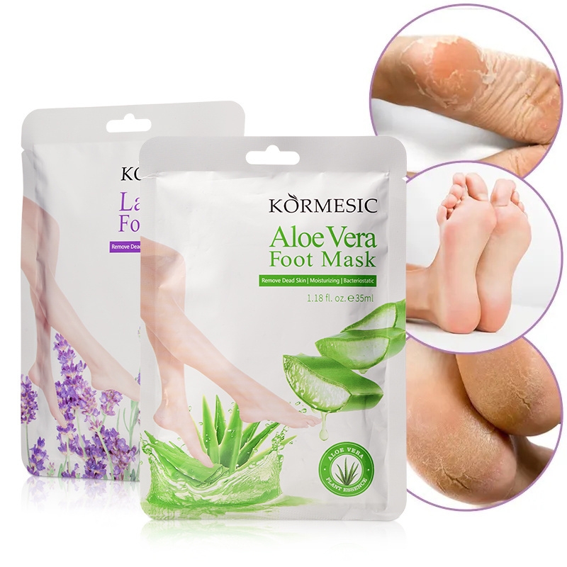 Private label KORMESIC OEM Foot Peel Off Mask Exfoliating Dry Cracked Feet Heel Repair Spa Lavender Foot Mask