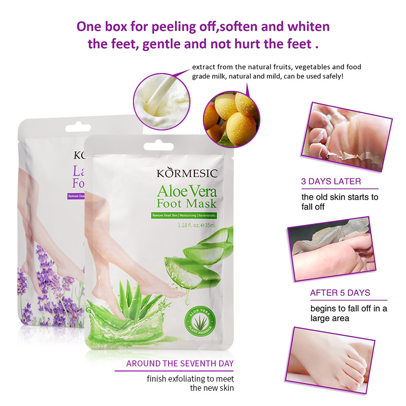 Private label KORMESIC OEM Foot Peel Off Mask Exfoliating Dry Cracked Feet Heel Repair Spa Lavender Foot Mask