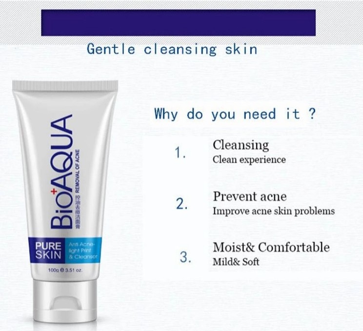 OEM BIOAQUA private label hot selling oil-control acne cleansing skin whitening face cleanser