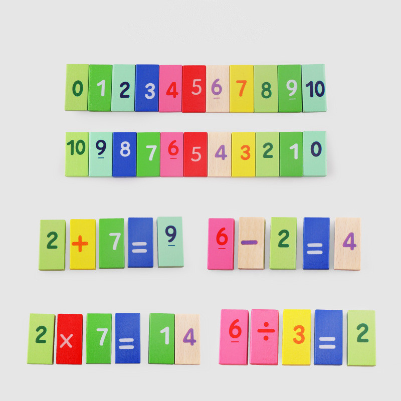 200pcs Colorful Wooden Mechanism Dominoes Child Digital and Alphabetical Calculation Building Blocks Toy Set