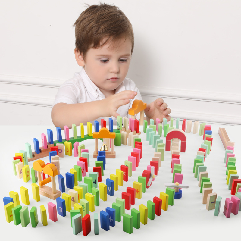 200pcs Colorful Wooden Mechanism Dominoes Child Digital and Alphabetical Calculation Building Blocks Toy Set