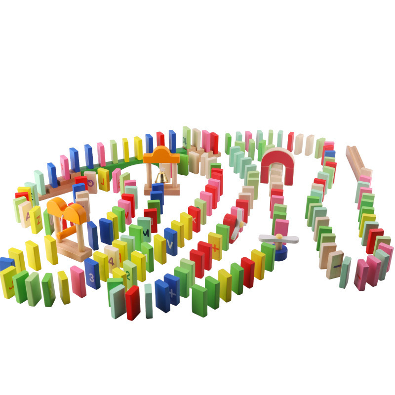 200pcs Colorful Wooden Mechanism Dominoes Child Digital and Alphabetical Calculation Building Blocks Toy Set