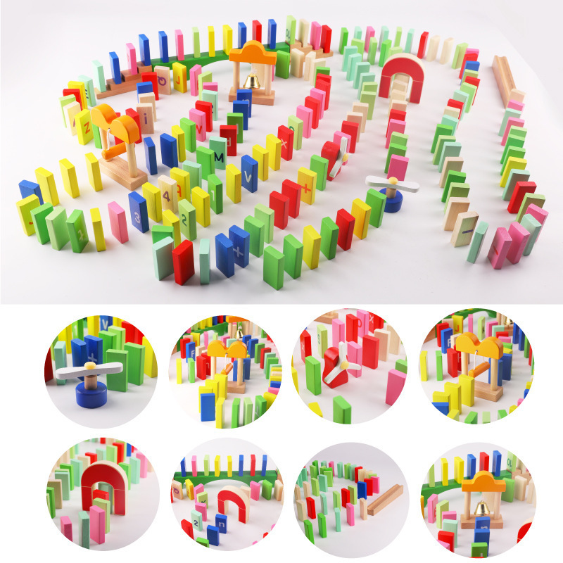 200pcs Colorful Wooden Mechanism Dominoes Child Digital and Alphabetical Calculation Building Blocks Toy Set