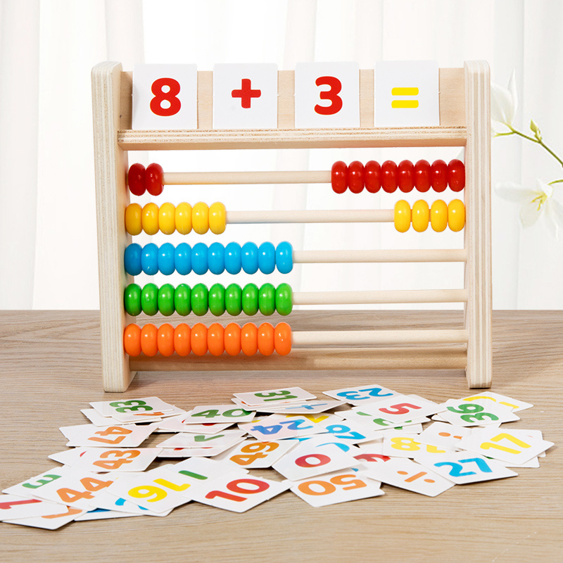 Educational montessori abacus counting frame wooden abacus for kids toddlers preschool math counters toys