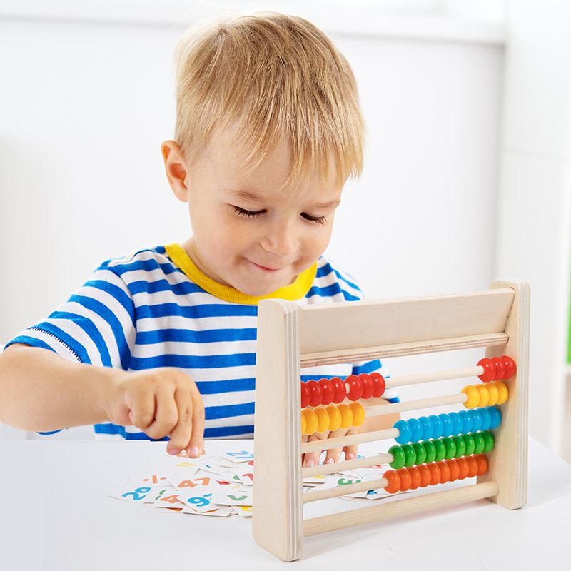 Educational montessori abacus counting frame wooden abacus for kids toddlers preschool math counters toys