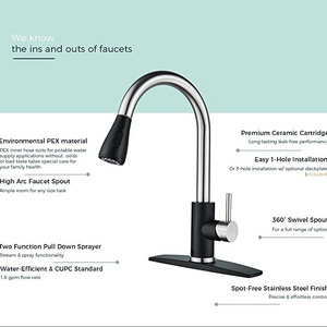 Kitchen Faucet with Pull Down Sprayer Black Chrome, High Arc Single Handle Kitchen Sink Faucet with Deck Plate, Commercial Model