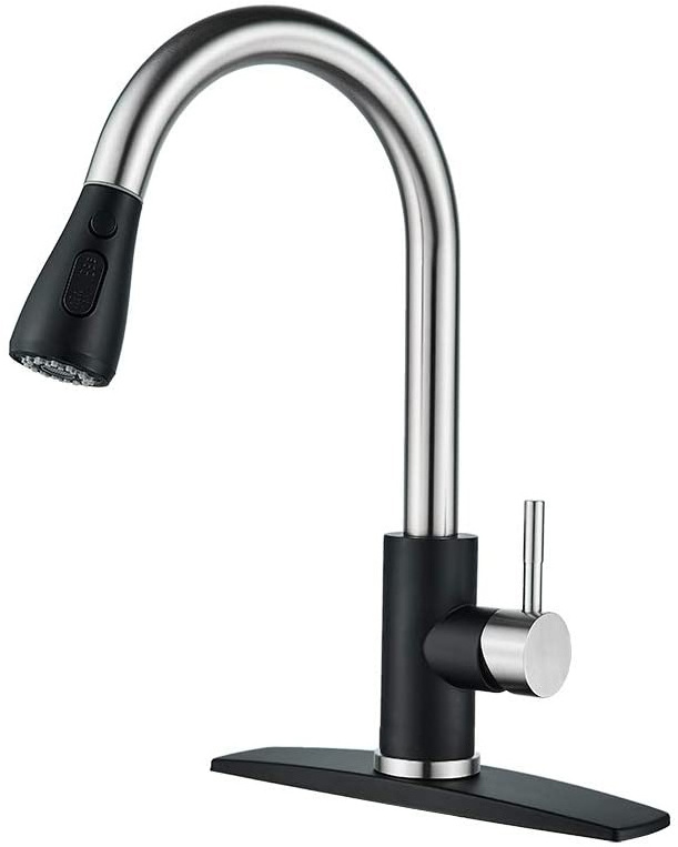 Kitchen Faucet with Pull Down Sprayer Black Chrome, High Arc Single Handle Kitchen Sink Faucet with Deck Plate, Commercial Model