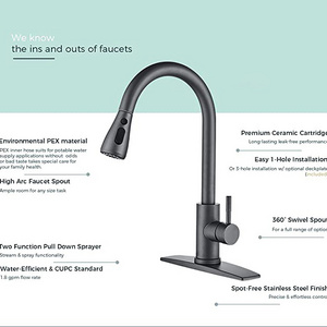 Gun Gray Kitchen Faucet with Pull Down Sprayer, High Arc Single Handle Tap Kitchen Sink Faucet with Deck Plate