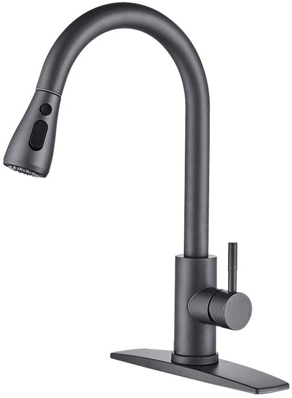 Gun Gray Kitchen Faucet with Pull Down Sprayer, High Arc Single Handle Tap Kitchen Sink Faucet with Deck Plate