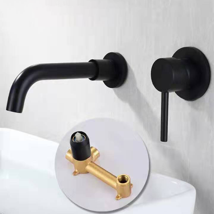 2023 Hot Sale Single Hole Antique Brass Wall Mounted Bathroom Basin Mixer Black Concealed Faucet for basin tap