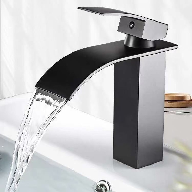 Water faucet single hole stainless steel black waterfall bathroom tall basin faucet mixer basin faucet