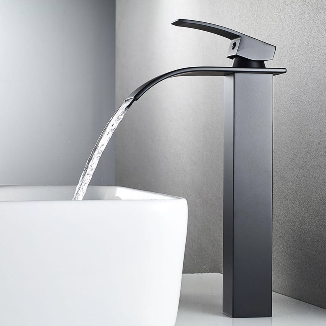 Water faucet single hole stainless steel black waterfall bathroom tall basin faucet mixer basin faucet