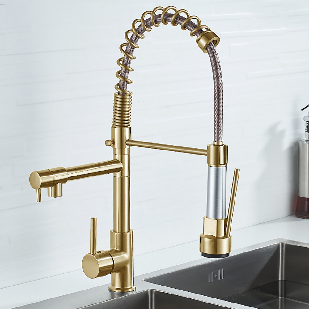 Copper Contemporary Spring Pull Down Spray Kitchen Sink Faucet Taps Gold Kitchen Faucets with Pull Down Sprayer Ceramic Modern