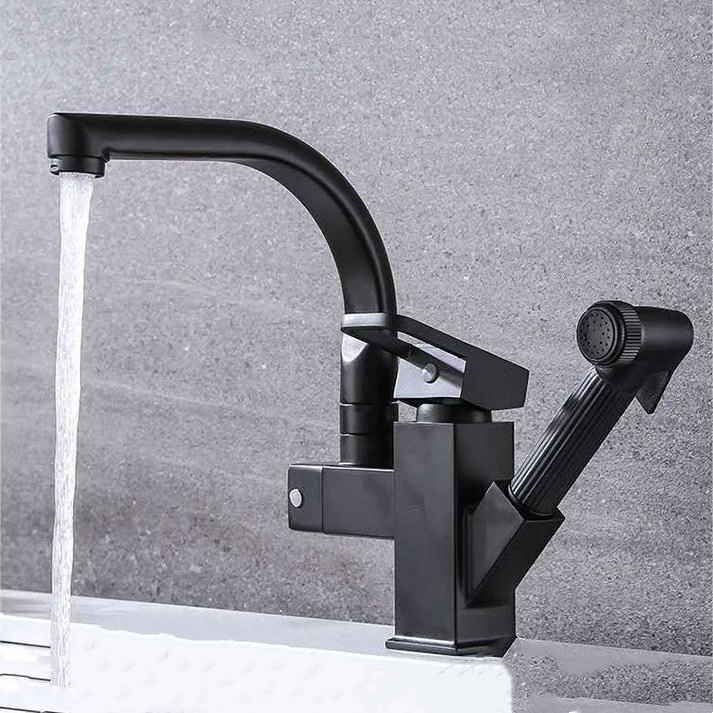 Customized Robot Functional Cold Hot High Pressure Kitchen Faucet 360 Degree Pull Out Black Stainless Steel Kitchen Tap Faucets