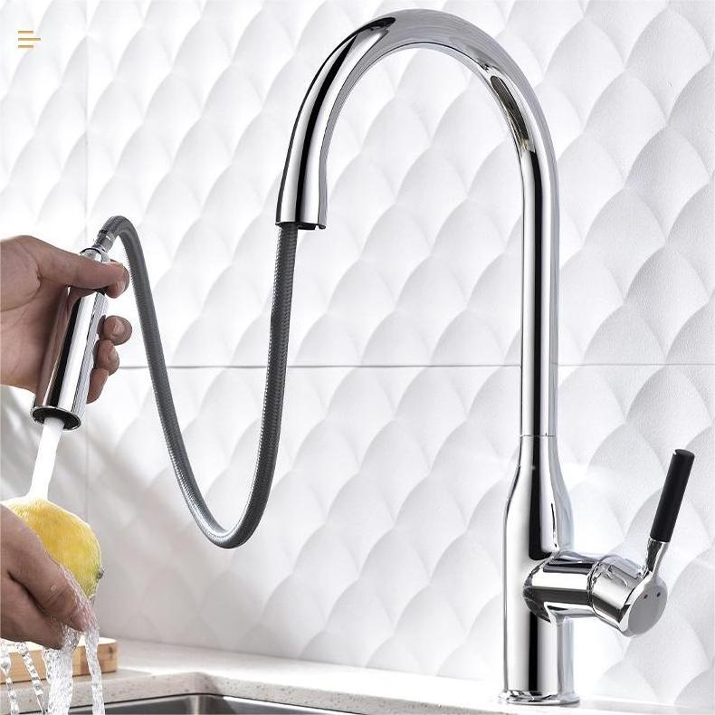 Hot Cold Deck Mounted 304 stainless steel kitchen hidden pull up faucet high-quality drawing wash kitchen sink faucet  New Type