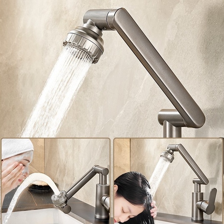 1080 Swivel Bathroom Sink Faucet Mixer Deck Mounted Taps Splash Proof Water Tap Shower Head Aerators Kitchen Faucets