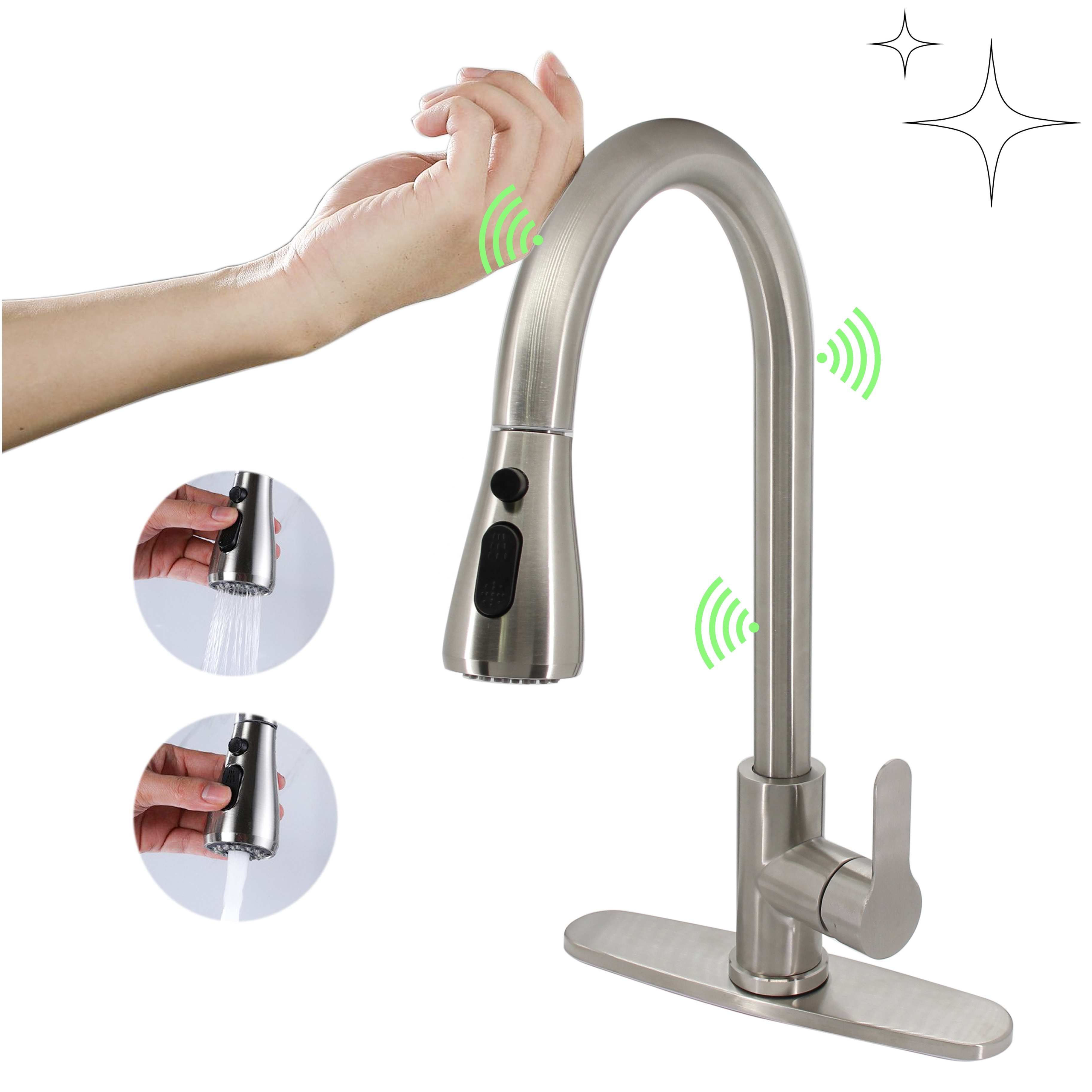 Handle Cold and Hot Water Mixer Sensor Taps Touchless Kitchen Faucet New Model Pull Out 304 Kitchen Mixer Kitchen Sink Faucet