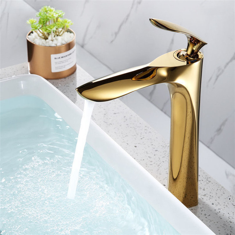 Lead-Free Brass Zinc Tall Basin Lavatory Faucet Mixer Tap Gold Color Finish Sanitary Ware Single Handle Wash Basin Faucet