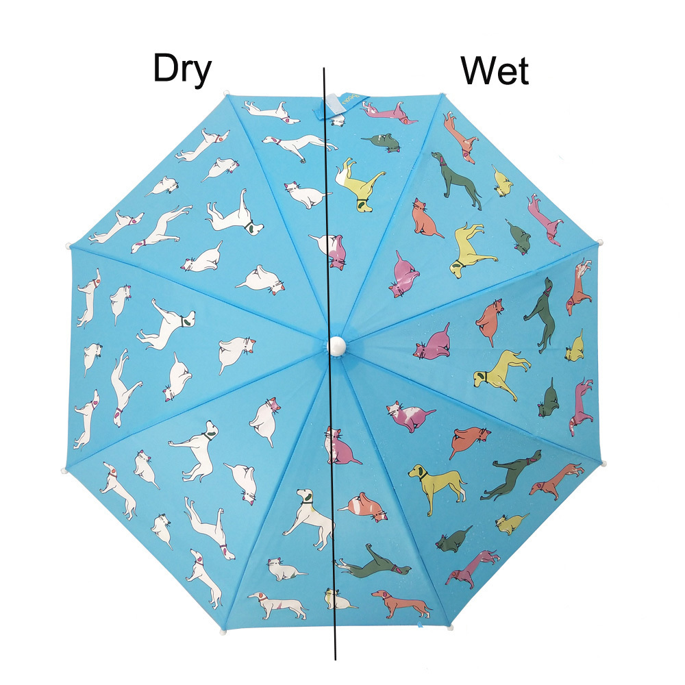 Child Fun Kid Magic Fantastic Change Color Umbrella Print with Cat and Dog Cartoon Safe Opening Full Fiberglass Ribs Manual 190g