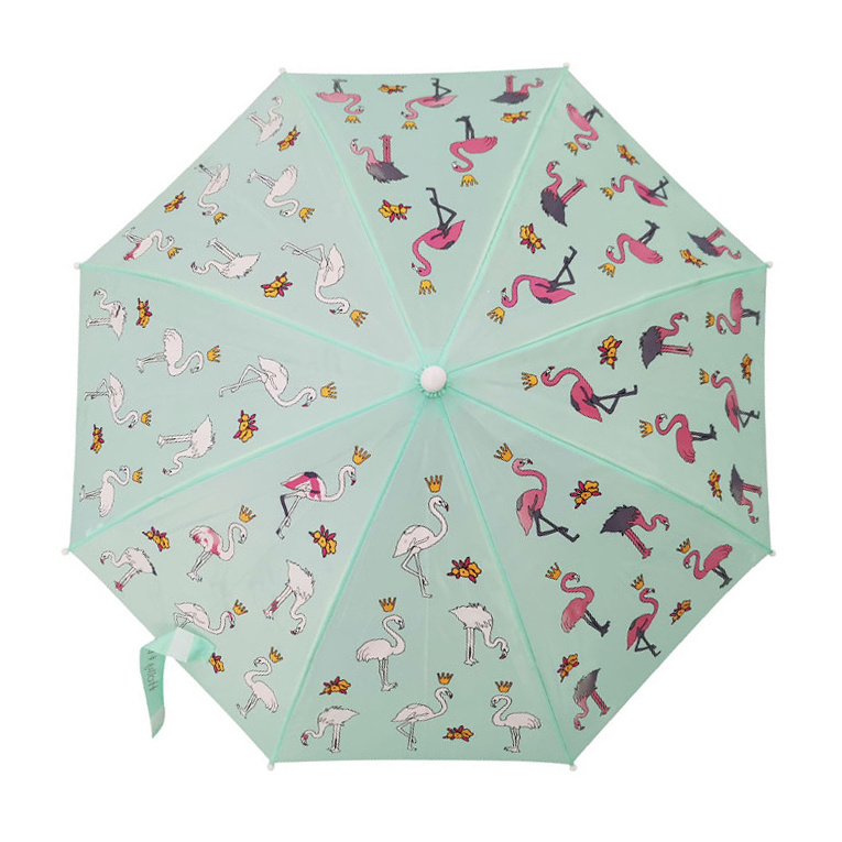 Fashion Kid Straight Windproof Flamingo Color Magic Change Child Umbrella