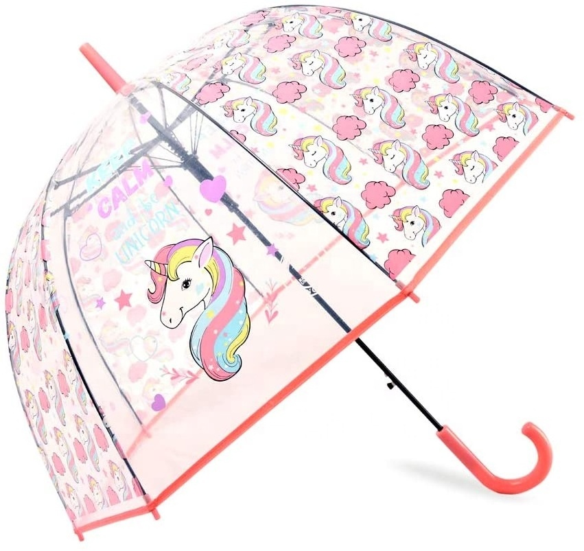 automatic safety open dome shape clear kids cute unicorn umbrella poe kid transparent umbrella