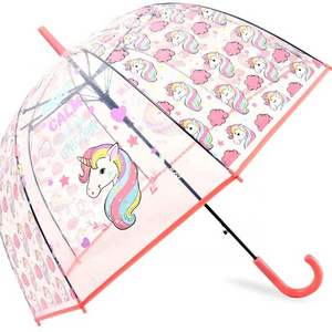 automatic safety open dome shape clear kids cute unicorn umbrella poe kid transparent umbrella