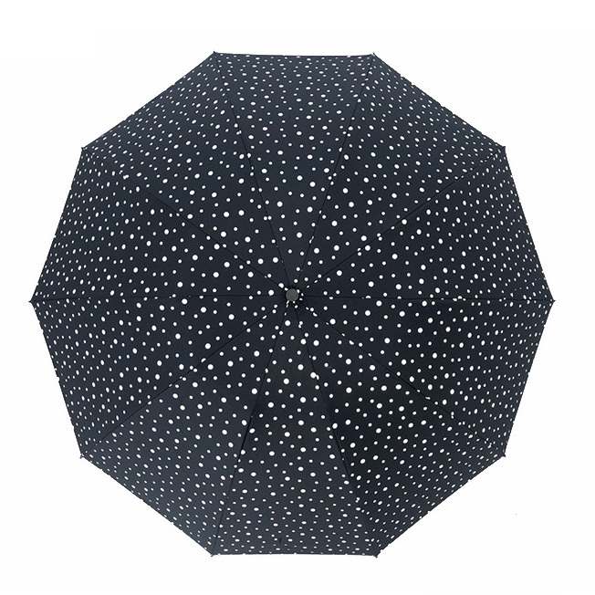 Automatic Windproof Luxe Material Safety Strip LED Flashlight Handle Inverse 3 Folding Umbrella with Reflective Polka Dots