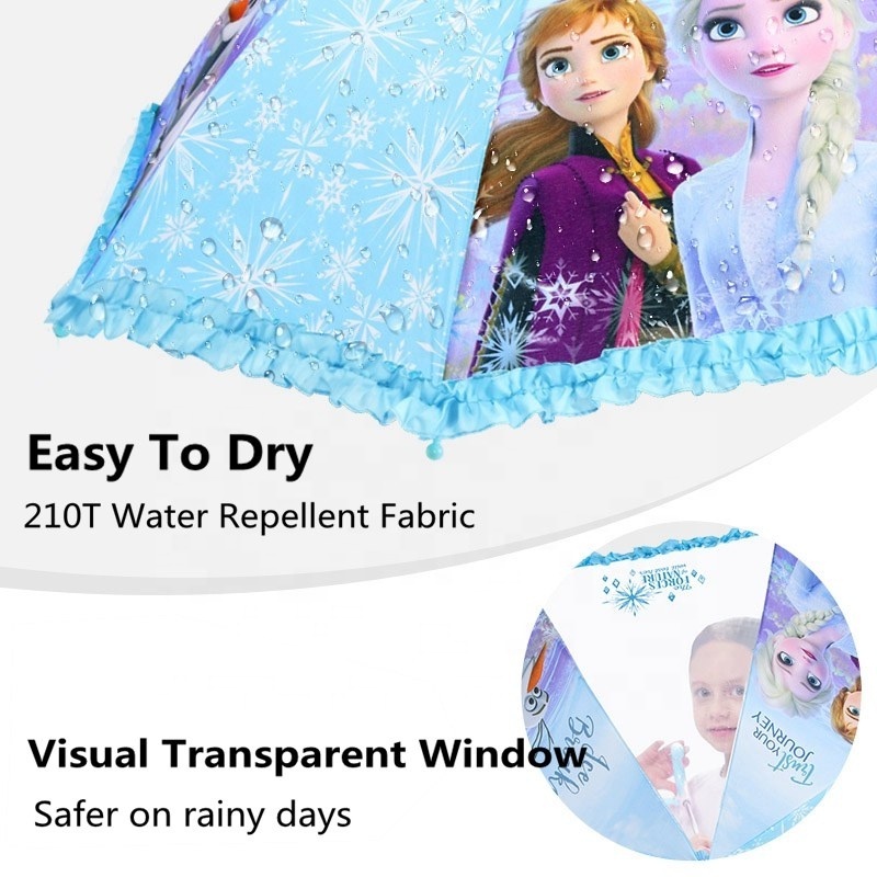 19Inch Elsa Characters Kid Cartoon Princess Print Clear Transparent Visual Window Straight Children Kids Rain Umbrella For Kids