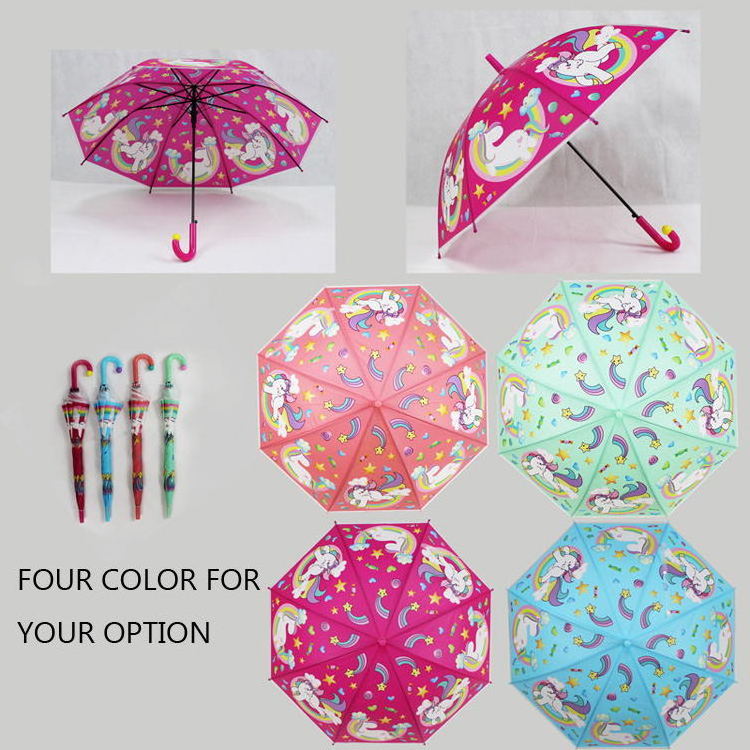 High quality semi transparent lovely umbrellas with Cute  Design for Girl Boy Long Handle Semi- Auto as  Children's Gifts