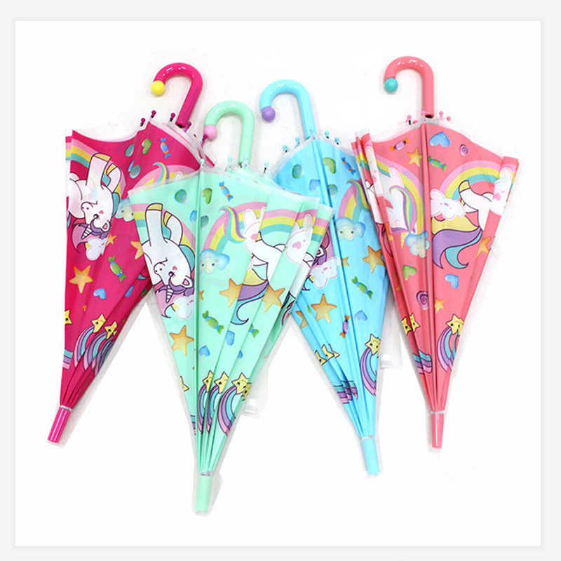 High quality semi transparent lovely umbrellas with Cute  Design for Girl Boy Long Handle Semi- Auto as  Children's Gifts