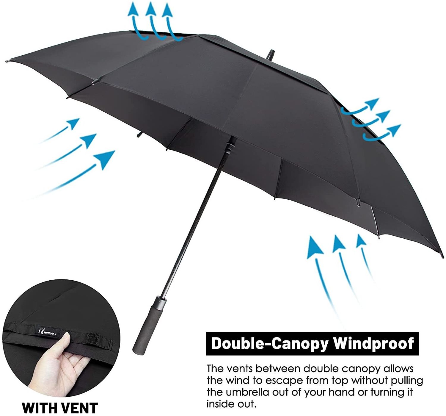 Automatic Open Golf Umbrella Extra Large Double Canopy Vented Windproof Waterproof Stick Umbrellas