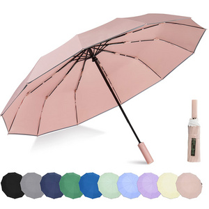 High quality fully automatic with reflective strip safety windproof 3 fold folding umbrella