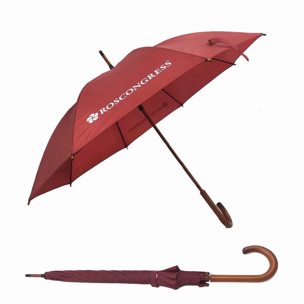 Custom Long Curved Handle  23 Inch Red  Design Straight Umbrella With Logo Waterproof