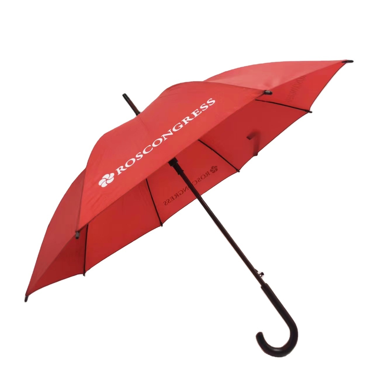 Custom Long Curved Handle  23 Inch Red  Design Straight Umbrella With Logo Waterproof