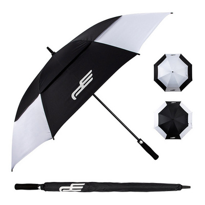 China Factory cheap straight golf umbrella windproof automatic plastic  handle double canopy golf umbrella logo