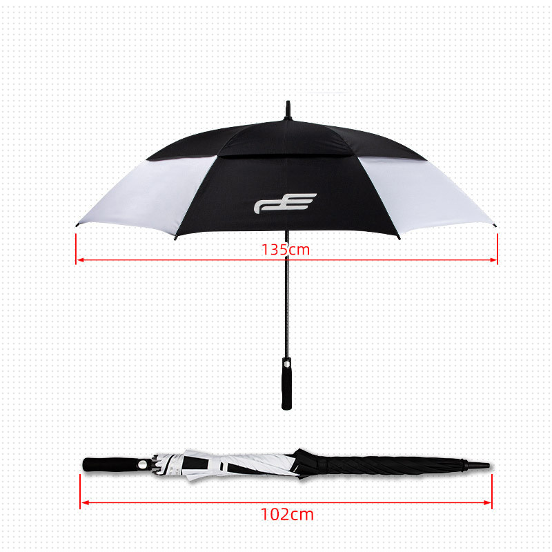 China Factory cheap straight golf umbrella windproof automatic plastic  handle double canopy golf umbrella logo