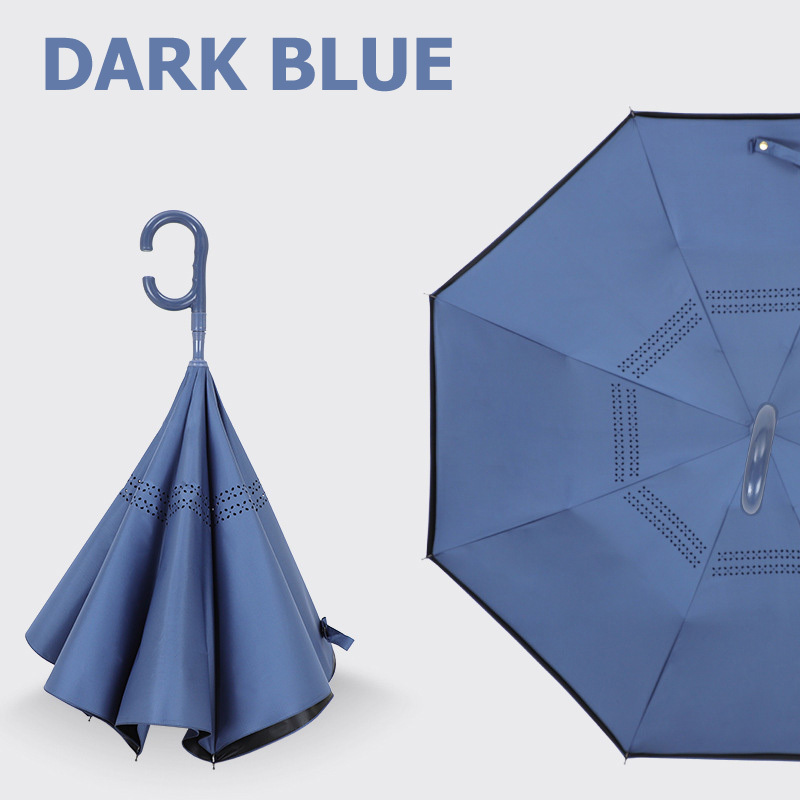 Custom inverse Umbrella with logo prints Custom Double Layer Inside Out C Shape Handle design inverted Folding Reverse Umbrella