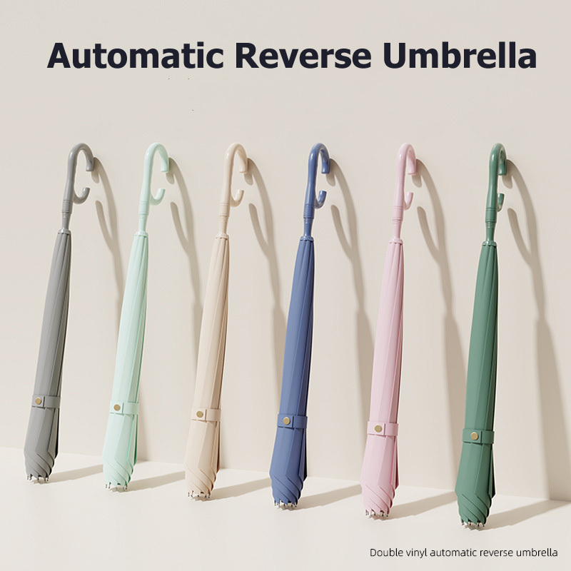 Custom inverse Umbrella with logo prints Custom Double Layer Inside Out C Shape Handle design inverted Folding Reverse Umbrella