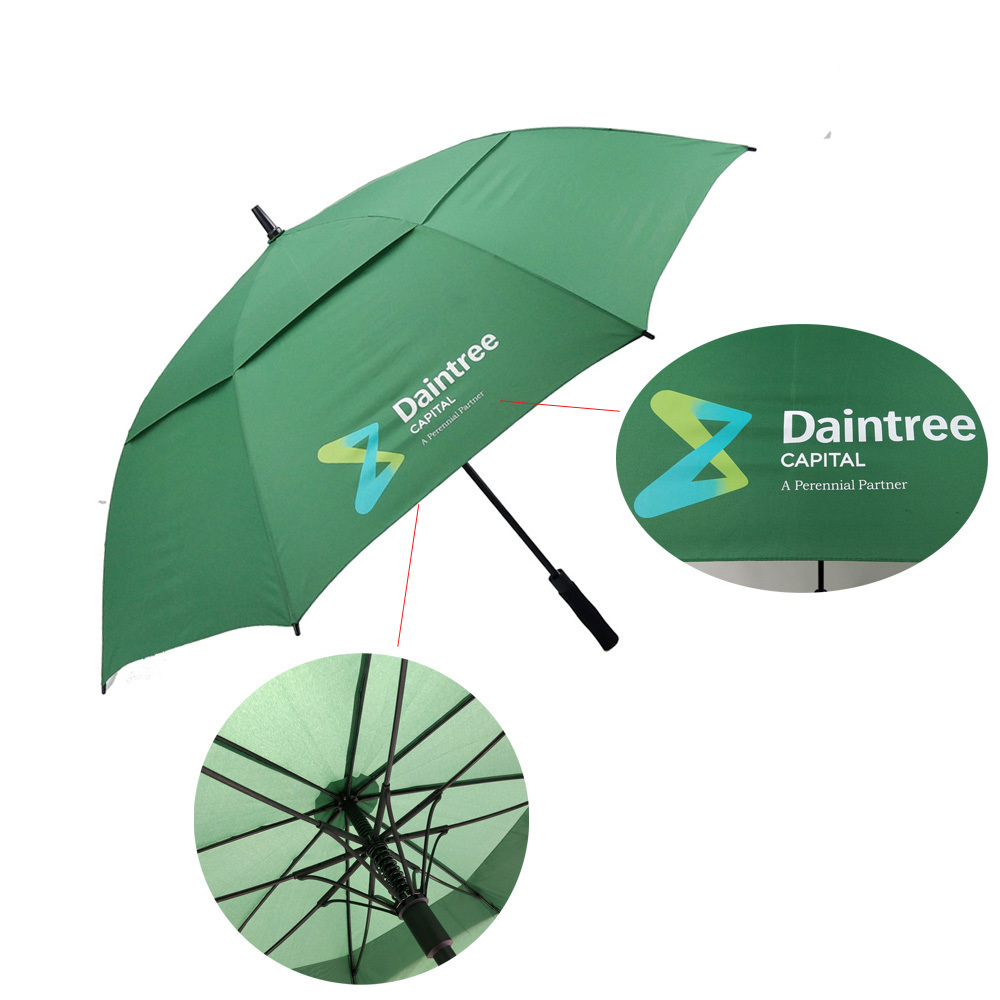 Golf Umbrella Double Canopy Windproof Best Quality Fiberglass Customized Printing Stretch CLASSIC Business Gifts Large Umbrella