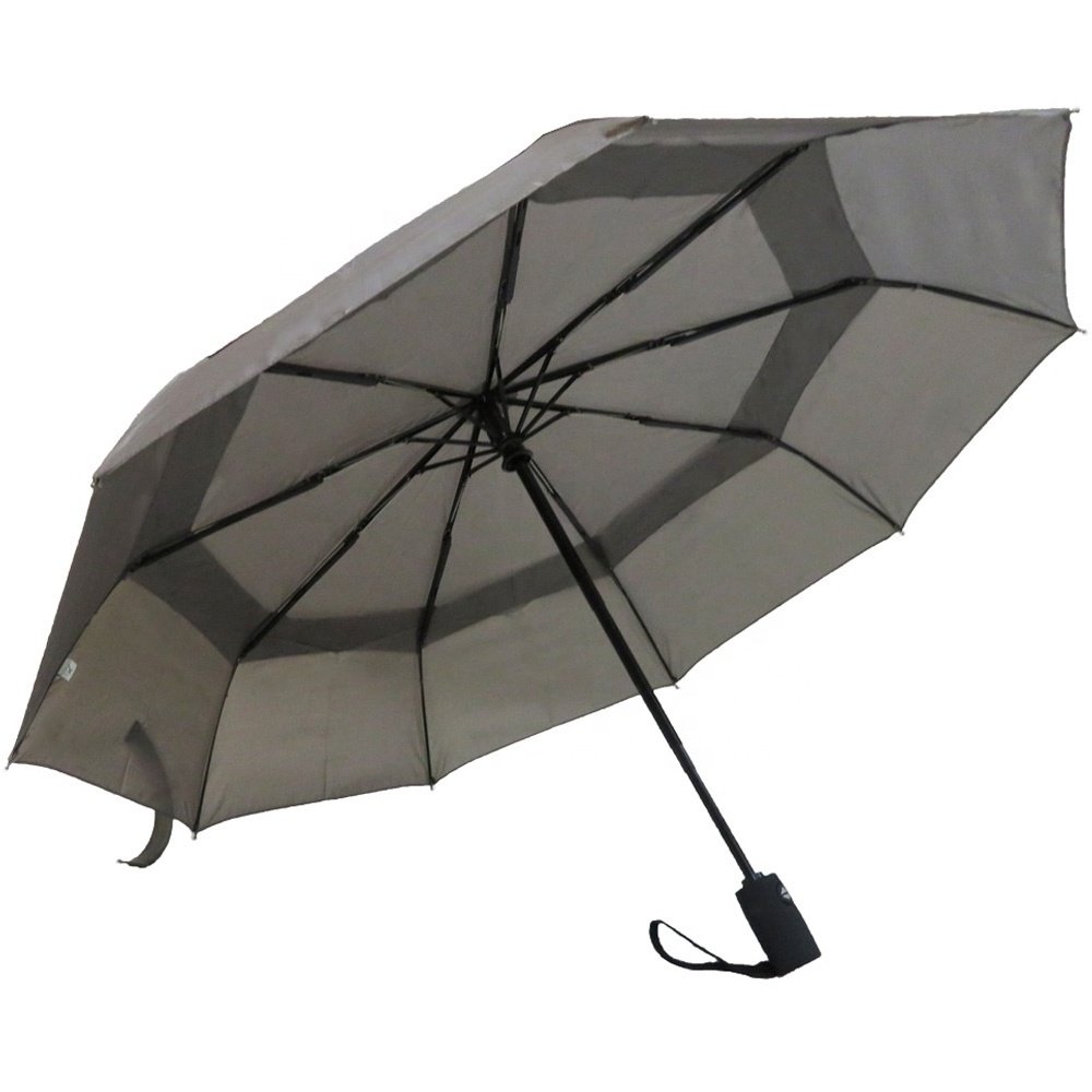 Double Layer With Air Vent Light Grey Strong Automatic Windproof Folding Umbrella Canopy for Travel Custom Wholesale